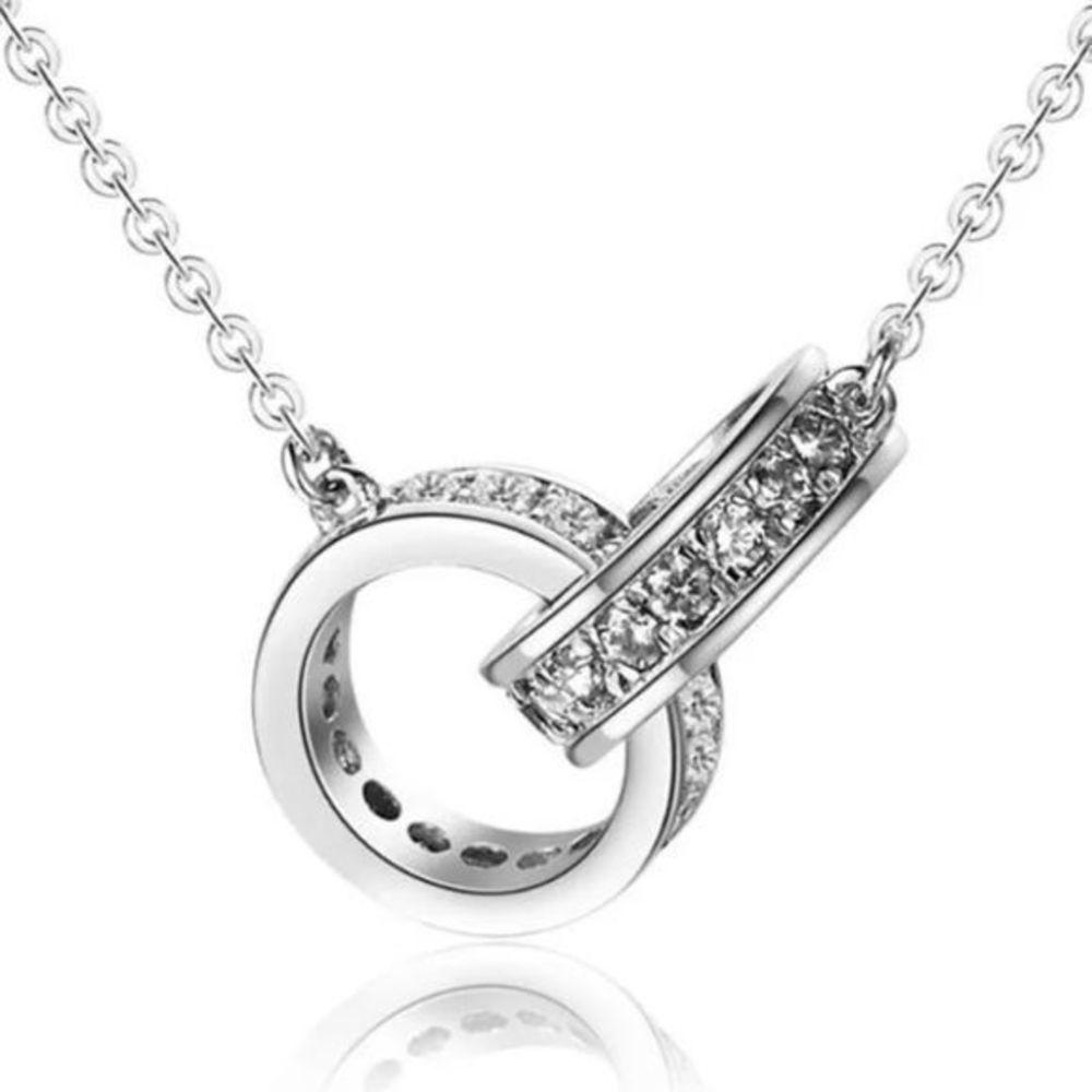 Silver-Plated Interlocking Rings Pendant Necklace - Picture 2 of 7